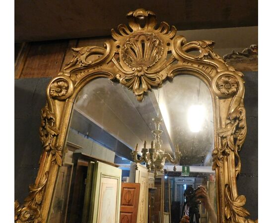 SPECC218 - Specchiera in legno intagliato e dorato, epoca fine '700, misure cm L 80 x H 146