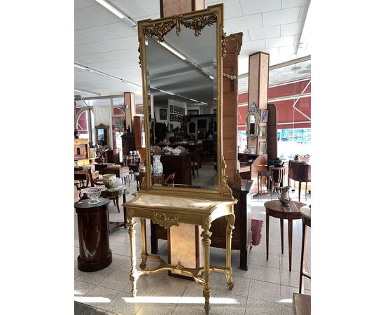 Console with gilded mirror Louis XVI style