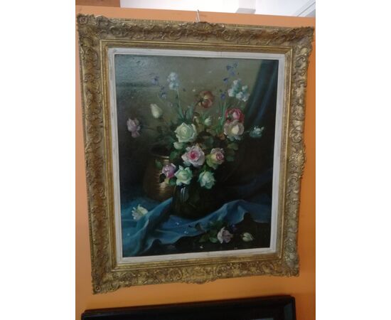 Signed painting with flowers