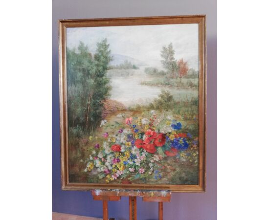 Landscape painting with flowers