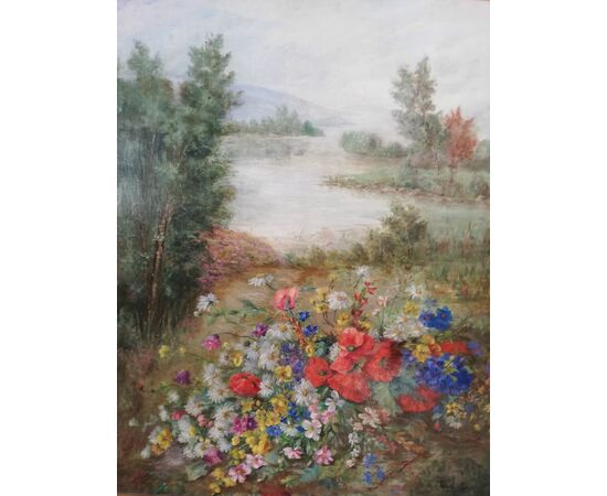 Landscape painting with flowers