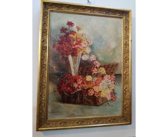 Painting with signed flowers