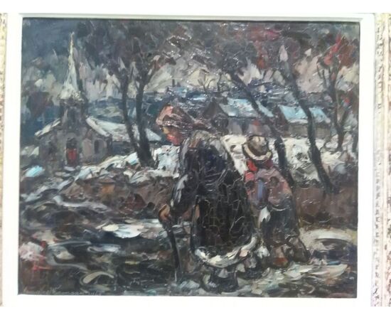 PAESAGGIO INNEVATO  CON PERSONAGGI