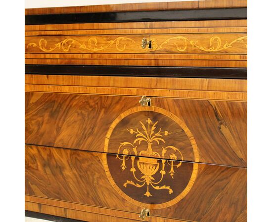 Antico cassettone comò Luigi XVI in noce intarsiato - Italia epoca '700