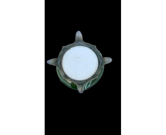 Barbotine ceramic jardiniere vase with floral decoration. France.