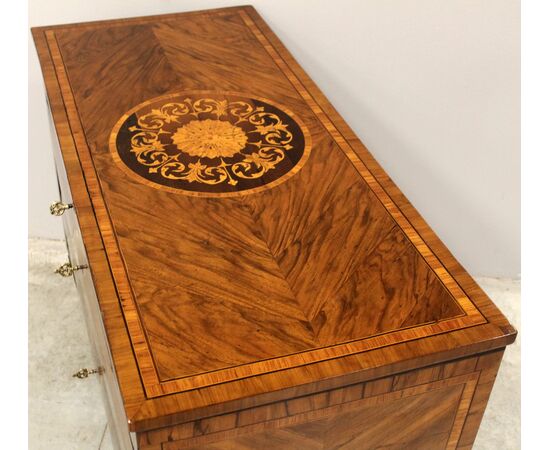 Antico cassettone comò Luigi XVI in noce intarsiato - Italia epoca '700