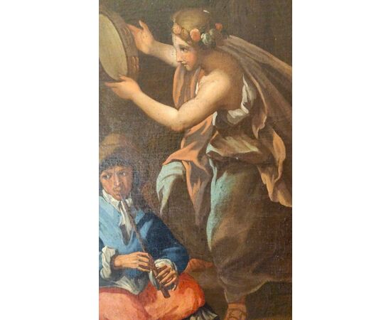 Fine 17th-century oil on canvas. Country scene with musicians – school of Francesco Guarini (1611-1654)