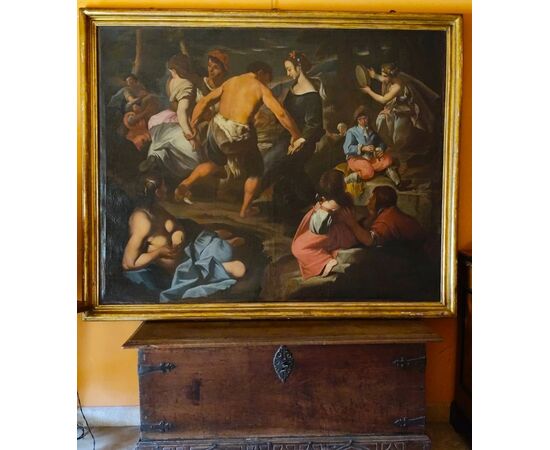 Fine 17th-century oil on canvas. Country scene with musicians – school of Francesco Guarini (1611-1654)