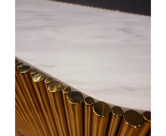 Vintage Gold Steel Credenza with Marble Top