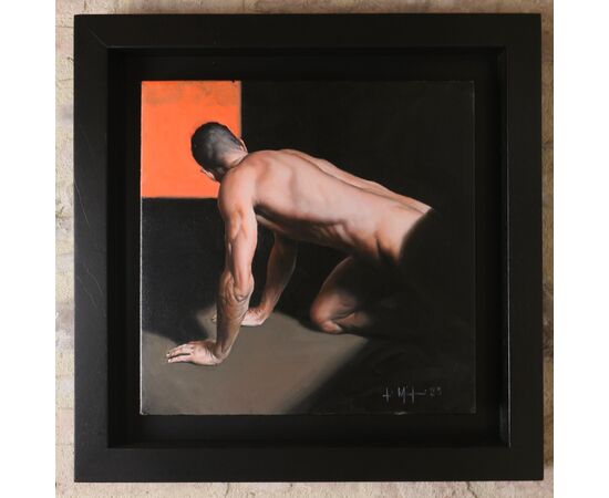 Olio su tela" A Man" di Filippo Manfroni al confine con l’iperrealismo