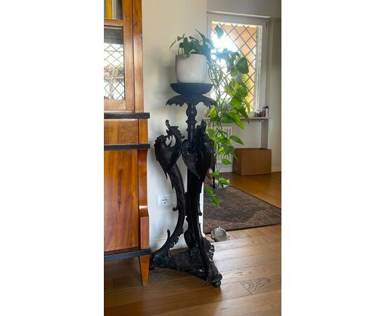 Ebonized Wood Side Table with Dragons: A 19th Century Treasure