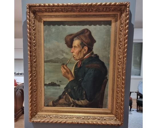 Neapolitan fisherman oil painting from the 1800s signed Duranti, high quality