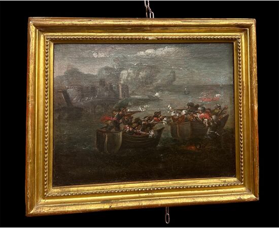 Oil painting on canvas depicting a battle