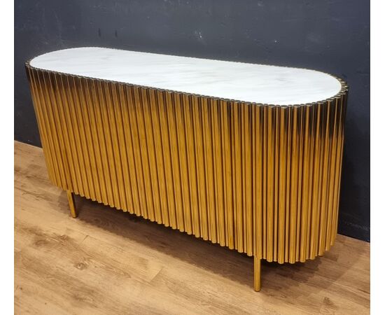 Vintage Gold Steel Credenza with Marble Top