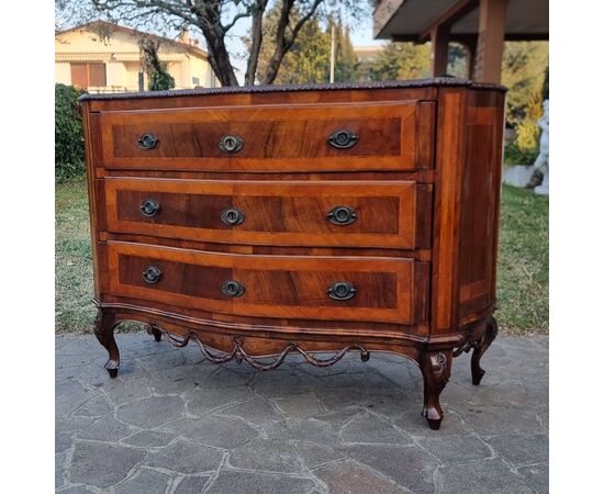 19th-century Venetian Walnut Chest of Drawers with Palm Inlays