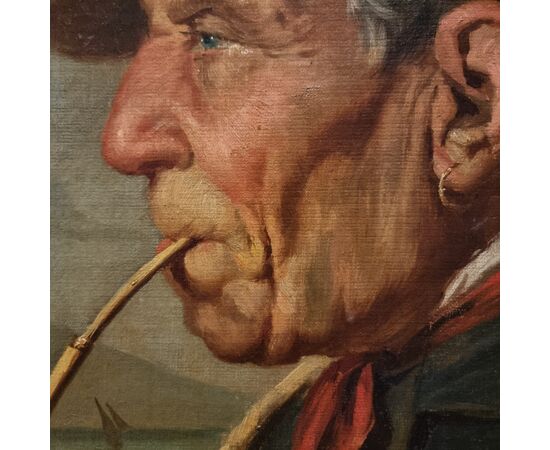 Neapolitan fisherman oil painting from the 1800s signed Duranti, high quality