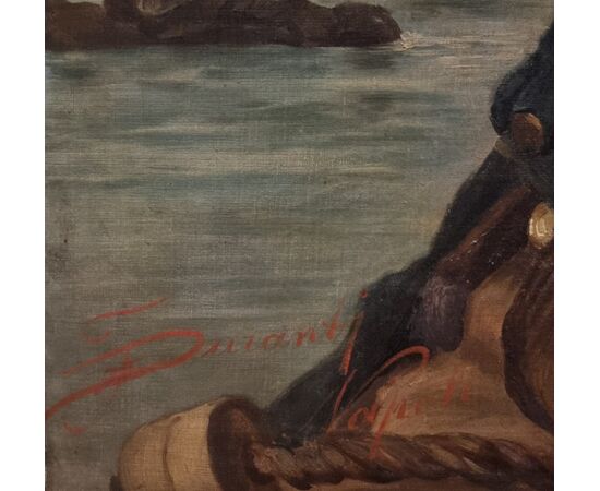 Neapolitan fisherman oil painting from the 1800s signed Duranti, high quality