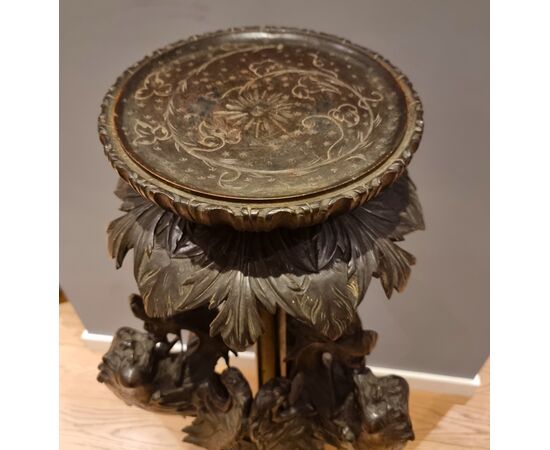 Ebonized Wood Side Table with Dragons: A 19th Century Treasure