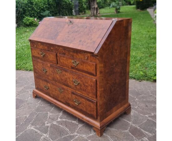 18th century English walnut and elm burl fall front desk