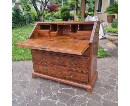18th century English walnut and elm burl fall front desk