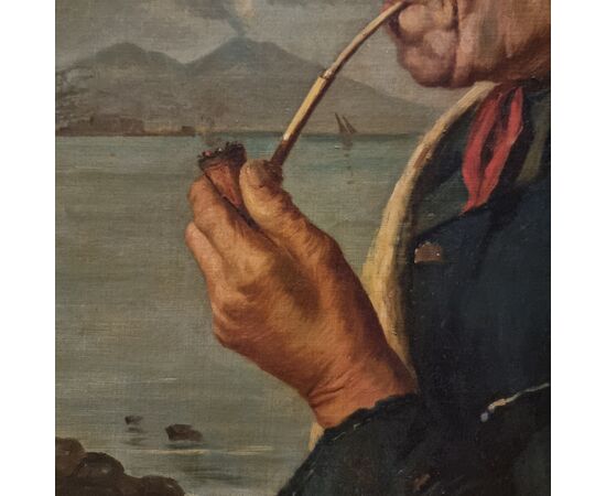 Neapolitan fisherman oil painting from the 1800s signed Duranti, high quality