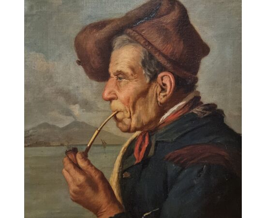 Neapolitan fisherman oil painting from the 1800s signed Duranti, high quality