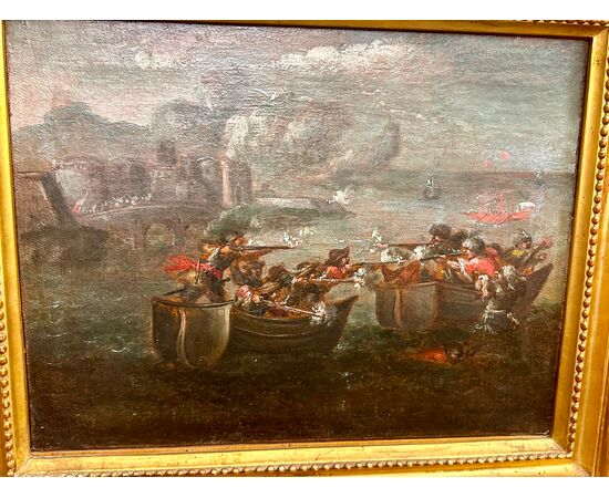 Oil painting on canvas depicting a battle