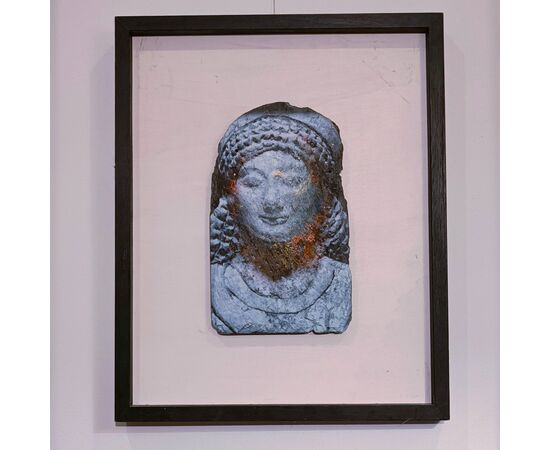 Olio su ardesia volto mitologico greco di Kore -Alessandro La Motta