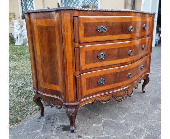 19th-century Venetian Walnut Chest of Drawers with Palm Inlays