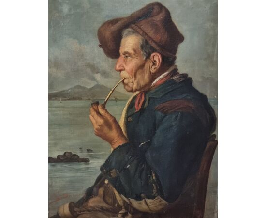 Neapolitan fisherman oil painting from the 1800s signed Duranti, high quality