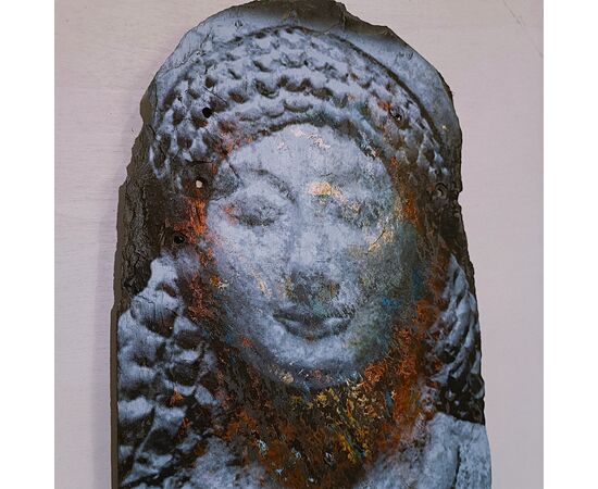 Olio su ardesia volto mitologico greco di Kore -Alessandro La Motta