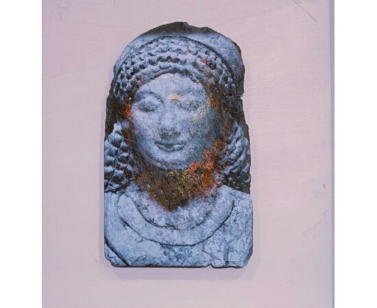 Olio su ardesia volto mitologico greco di Kore -Alessandro La Motta