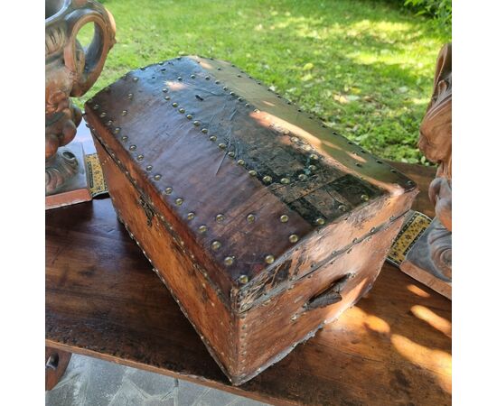 17th century leather carriage trunk with studs