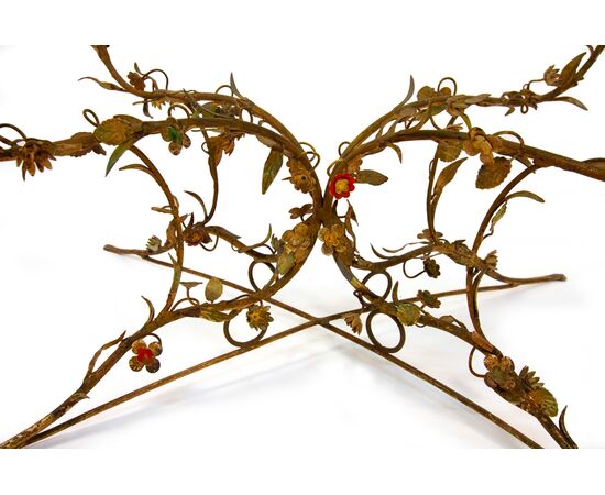 Tavolino in ferro battuto e vetro, XX secolo