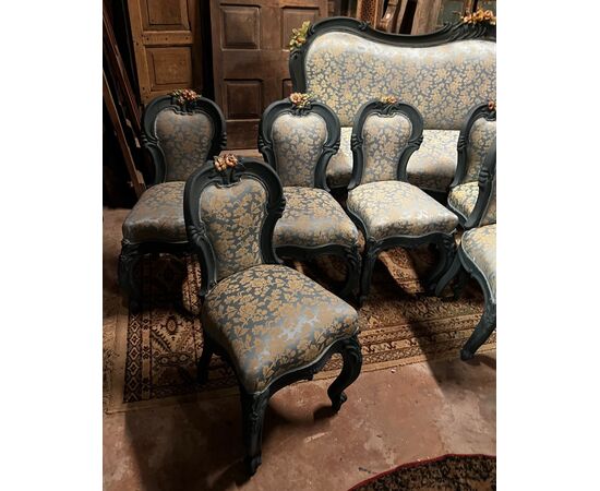 PANC131 - Art Nouveau living room consisting of 6 chairs, 2 armchairs, sofa and console table, 20th century