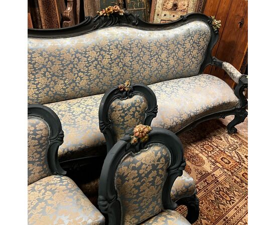 PANC131 - Art Nouveau living room consisting of 6 chairs, 2 armchairs, sofa and console table, 20th century