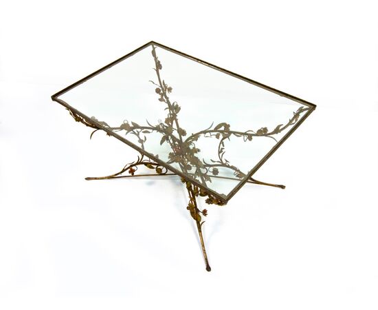 Tavolino in ferro battuto e vetro, XX secolo