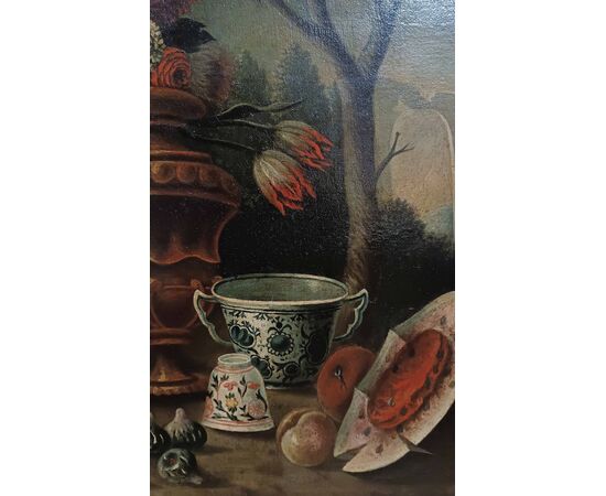 COPPIA DI DIPINTI CON NATURE MORTE FINE XVII SECOLO