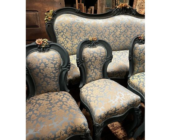 PANC131 - Art Nouveau living room consisting of 6 chairs, 2 armchairs, sofa and console table, 20th century