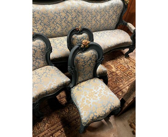 PANC131 - Art Nouveau living room consisting of 6 chairs, 2 armchairs, sofa and console table, 20th century