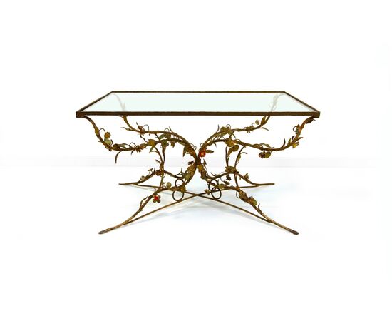 Tavolino in ferro battuto e vetro, XX secolo