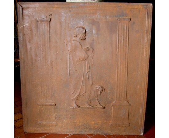P119 cast iron plate with philosopher dog with mes. 64 x 67 cm