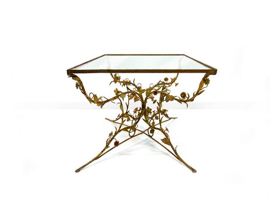 Tavolino in ferro battuto e vetro, XX secolo
