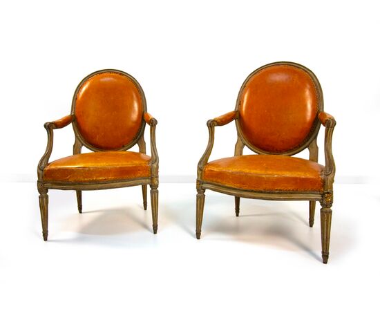 Pair of lacquered wood armchairs, Georges Jacob, Paris, late 18th century