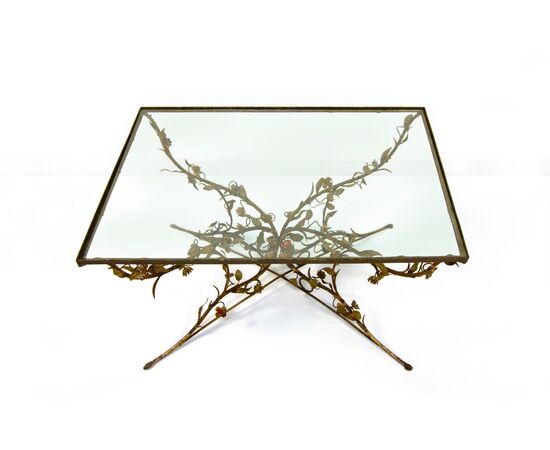 Tavolino in ferro battuto e vetro, XX secolo