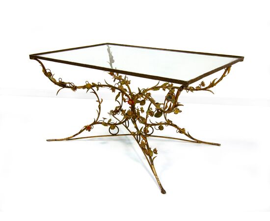 Tavolino in ferro battuto e vetro, XX secolo