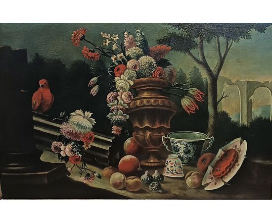 COPPIA DI DIPINTI CON NATURE MORTE FINE XVII SECOLO