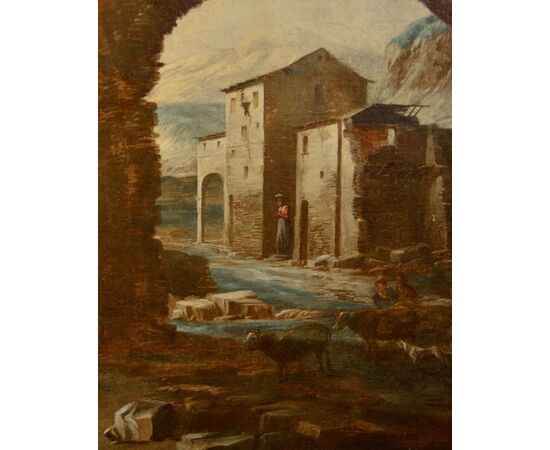 Landscape with ruins, Antonio Travi, known as il Sestri (Sestri Ponente 1608 - Genoa 1665), circle