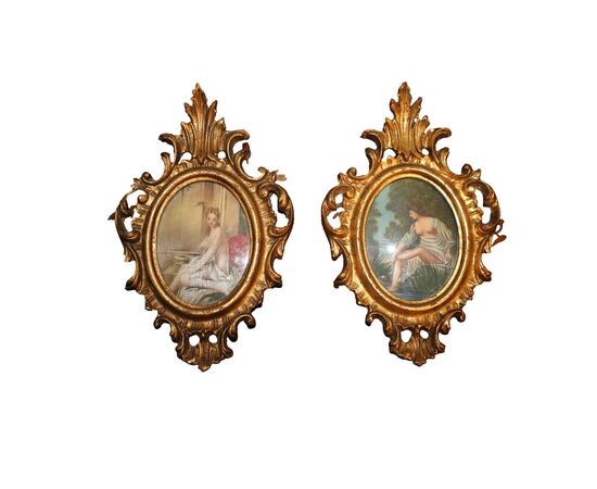 Coppia piccoli quadretti in cornice dorata - XX secolo