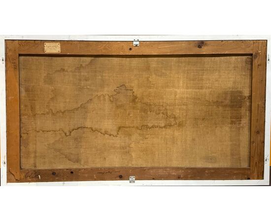 Capriccio con rovine architettoniche e veduta di porto - dipinto su tela